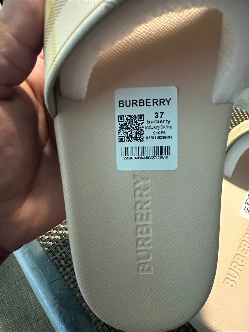 Burberry Pale Pink and Beige Check Slide Sandals